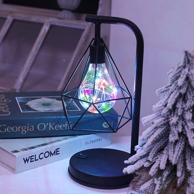 Lámpara de Mesa de 1 Luz USB de Batería de Hierro con Diamante Decorativo Moderno 