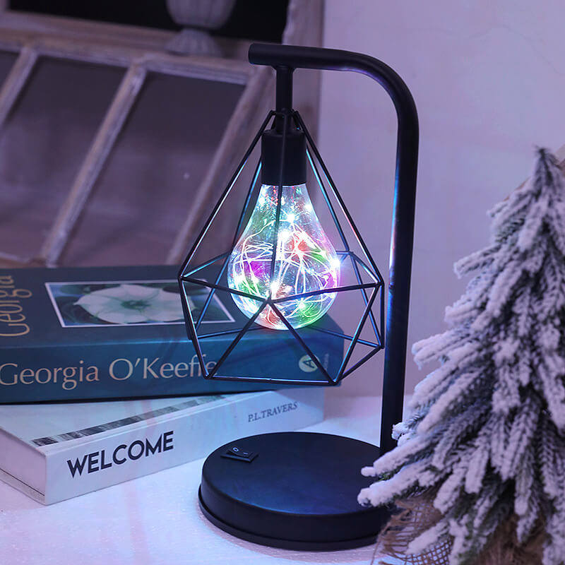 Lámpara de Mesa de 1 Luz USB de Batería de Hierro con Diamante Decorativo Moderno 