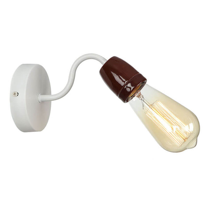 Contemporary Nordic Ceramic Iron Head Exposed Bulb 1-Light Wall Sconce Lamp For Living Room &amp; Bedroom