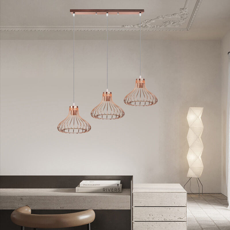 Zeitgenössische Nordic Line Kürbis Eisen 1/3 Licht Insel Licht Kronleuchter für Esszimmer 