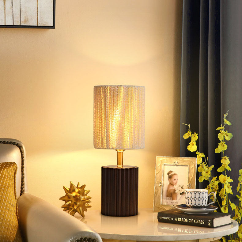 Traditionelle japanische Säule Holz Papier Seil 1-Licht Tischlampe für Wohnzimmer 