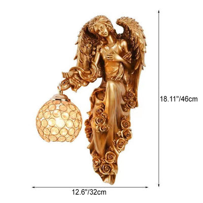 European Modern Luxury Angel Resin Crystal 1-Light Wall Sconce Lamp