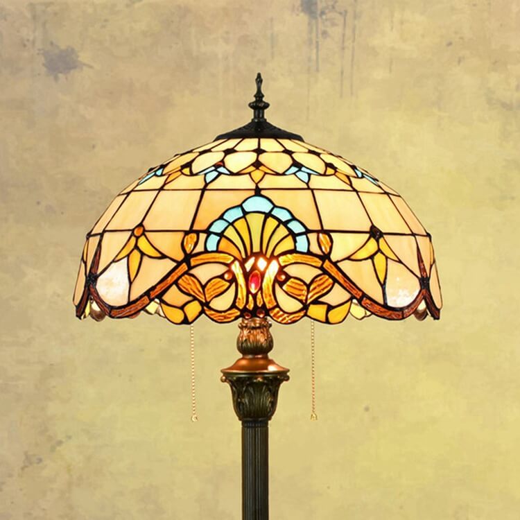 Tiffany Baroque Stained Glass Dome 2-Light Standing Floor Lamp