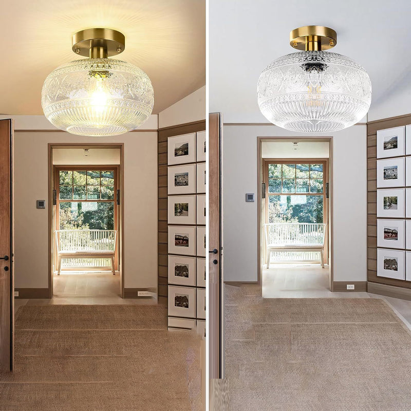 Luz de techo semiempotrada de 1 luz de hierro cristalino de vidrio esférico con patrón redondo minimalista moderno para sala de estar 