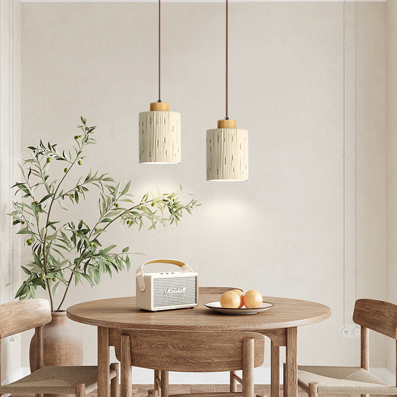Contemporary Scandinavian Cylinder Cone Cement Solid Wood 1-Light Pendant Light For Living Room