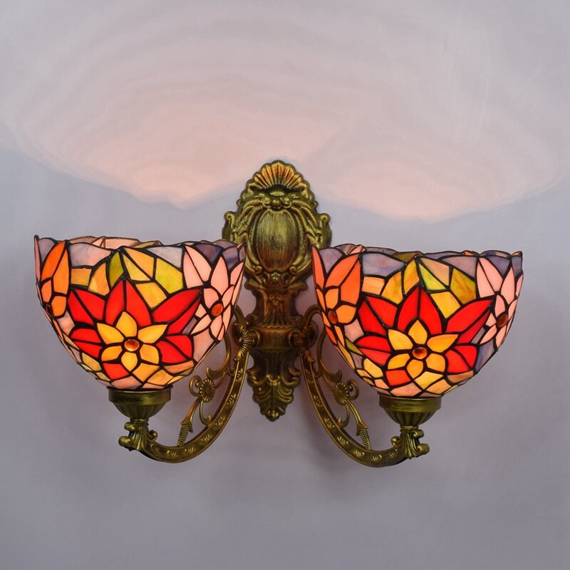 Retro Tiffany Creative Chrysanthemum Pattern Stained Glass 2-Light Wall Sconce Lamp