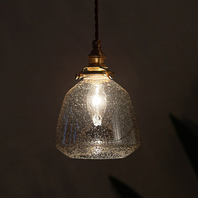 Traditional Japanese Brass Glass Air Bubble Round Terete 1-Light Pendant Light For Dining Room