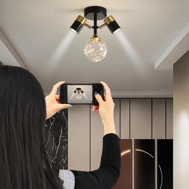 Zeitgenössische nordische Hardware Glas Zylindrische Kugel 1/2/3-Licht Semi-Flush Deckenleuchte für den Eingangsbereich 