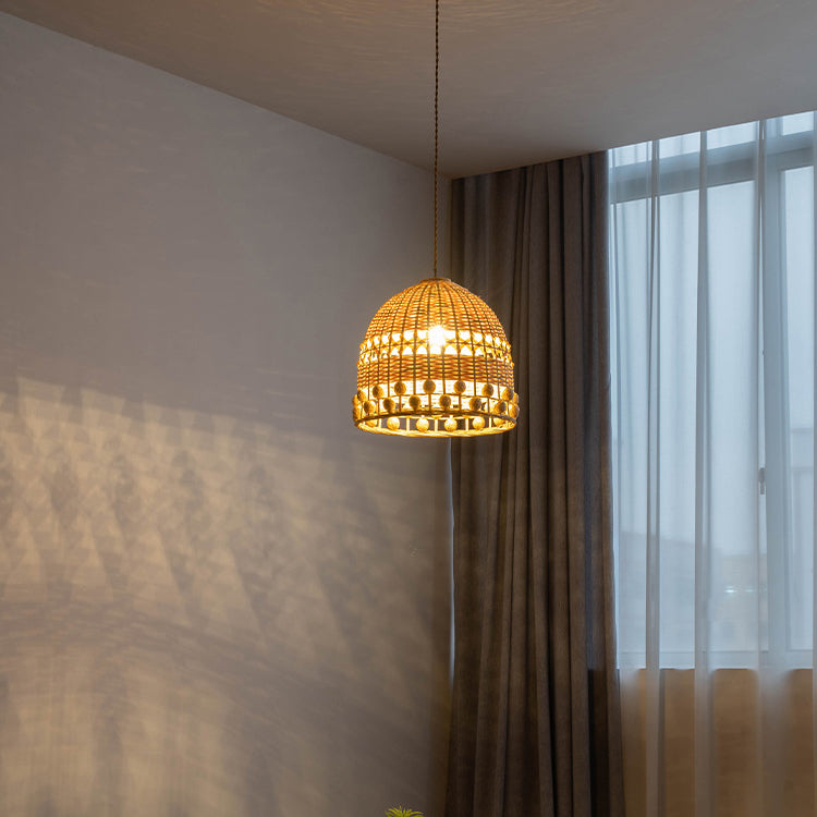 Traditionelle rustikale geflochtene Korb-Bambus-Pendelleuchte mit 1 Licht für Esszimmer 