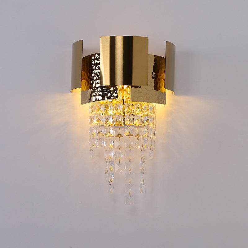 Applique Murale Moderne en Acier Inoxydable Doré de Luxe avec Pampilles en Cristal et 2 Lumières pour Salon 