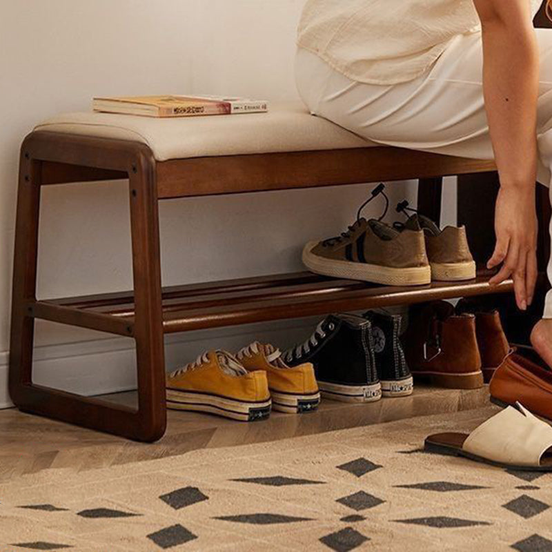 Modern Minimalist Rectangular Rubberwood Faux Leather Shoe Storage Benche For Entryways