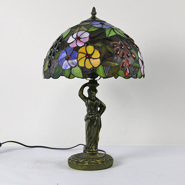 Retro Tiffany Trauben Glas Metall Harz Kuppel 1-Licht Tischlampe 