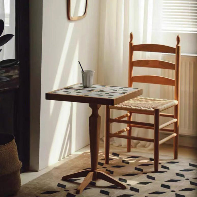 Chaise de salle à manger carrée en bois de caoutchouc tissé rétro contemporain avec dossier et repose-pieds en corde de papier kraft 