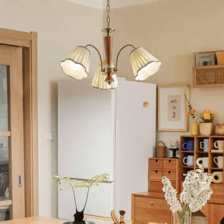 Traditioneller französischer Zweig-Blumenstoff-Kronleuchter aus Gummibaumholz und Eisen mit 3/6/8 Lichtern für Schlafzimmer 