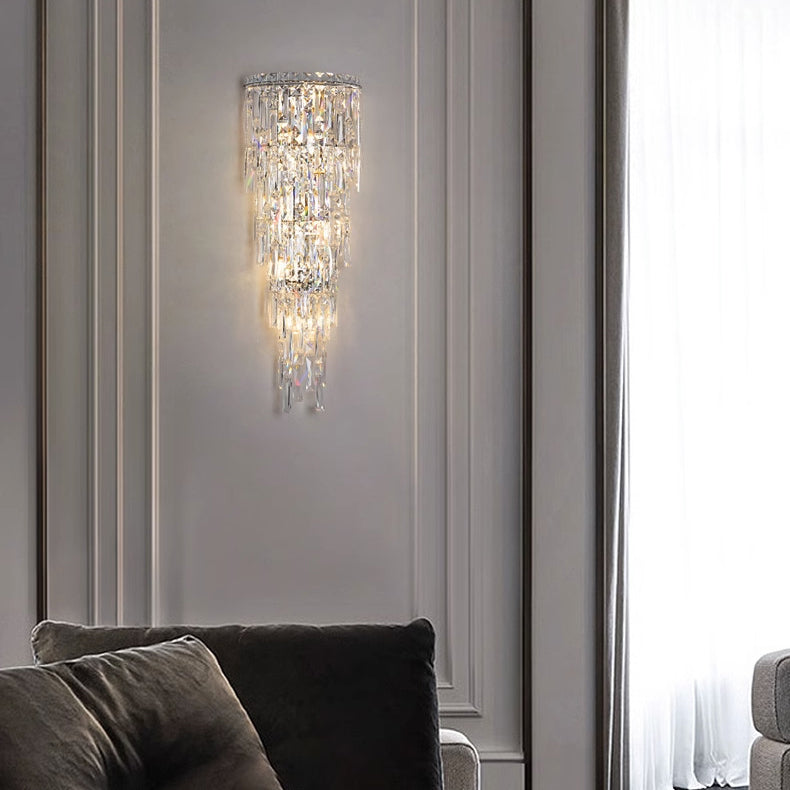 Zeitgenössische Luxus Kristall Quaste Halb Pfosten 1-Licht Wandleuchte Lampe für Wohnzimmer 