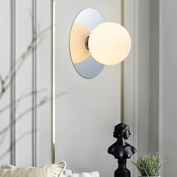 Applique Murale Moderne Minimaliste Ronde en Verre et Fer avec 1 Lumière pour Salon 