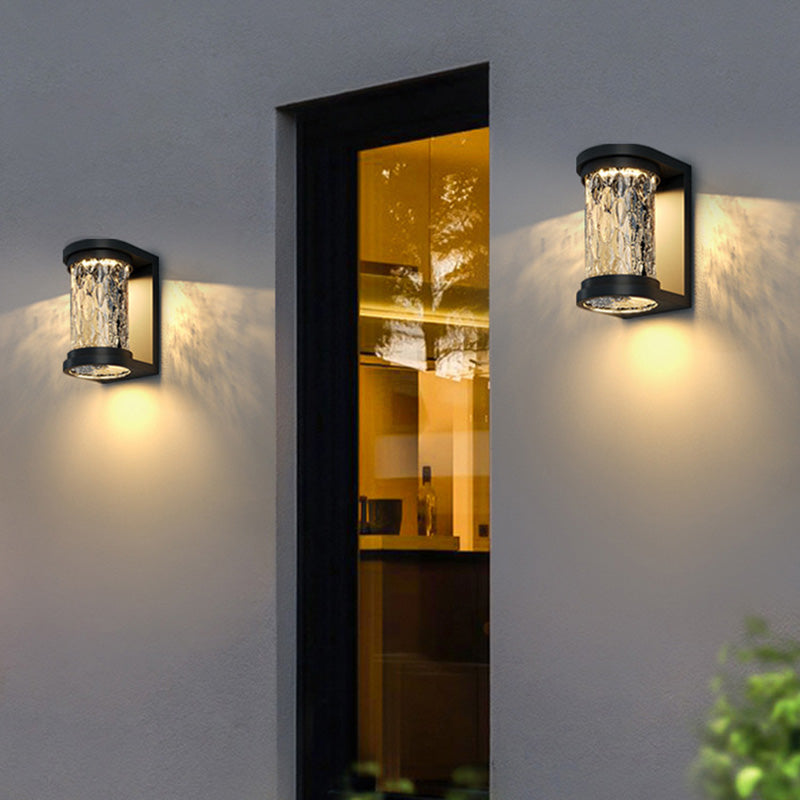 Lampe applique murale LED cylindrique en verre inoxydable solaire étanche de luxe moderne pour patio extérieur 