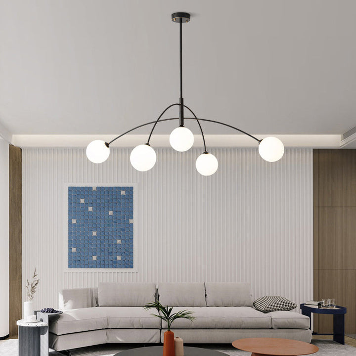 Plafonnier moderne minimaliste à ligne courbe en fer et verre à 5 lumières pour salon 