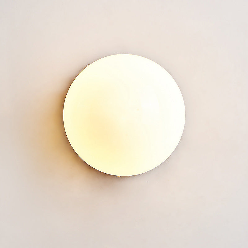 Traditional Japanese Ball Round Base Travertine Wood Glass 1-Light Semi-Flush Mount Ceiling Light For Hallway