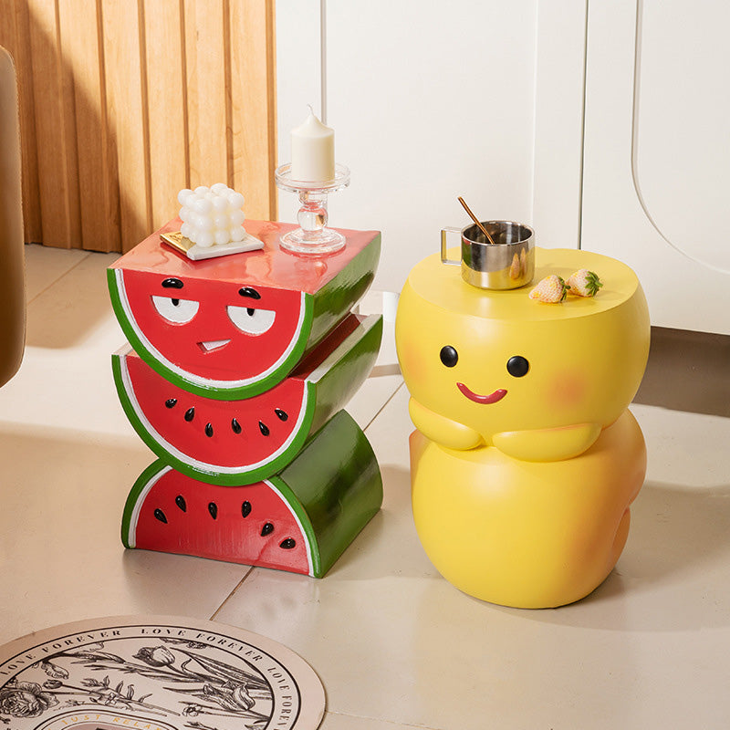 Mesa de café de resina con diseño contemporáneo de sandía amarilla y durazno para sala de estar 