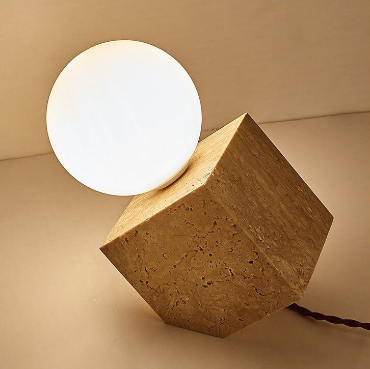 Japanese Nostalgic Yellow Travertine Inclined Cube 1-Light Table Lamp