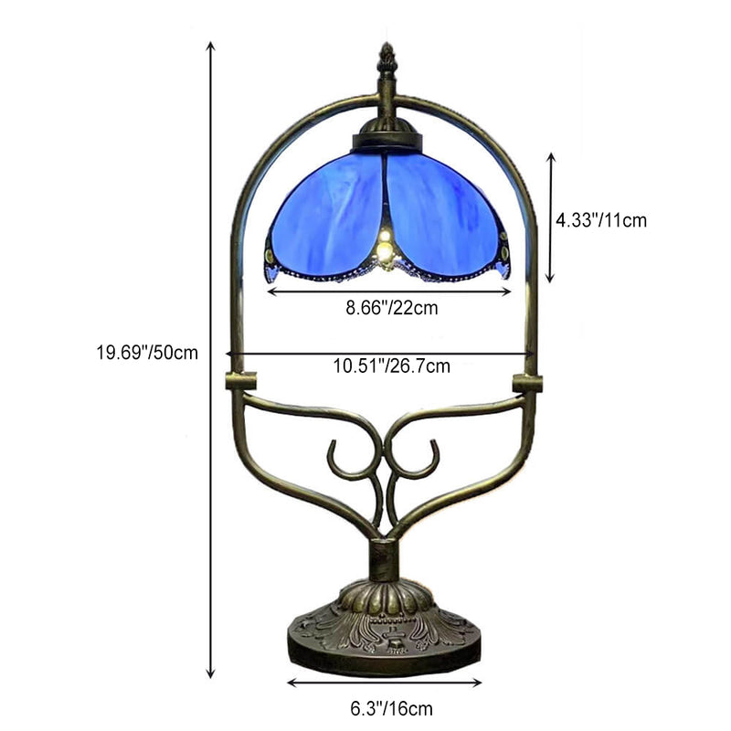 Tiffany Vintage Flower Stained Glass Shade Metal Base 1-Light Table Lamp