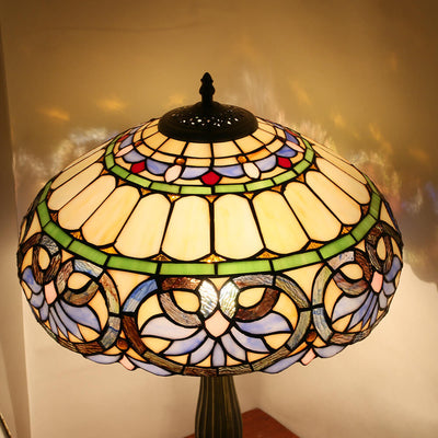 Vintage Tiffany Peach Heart Baroque Stained Glass 2/3-Light Table Lamp