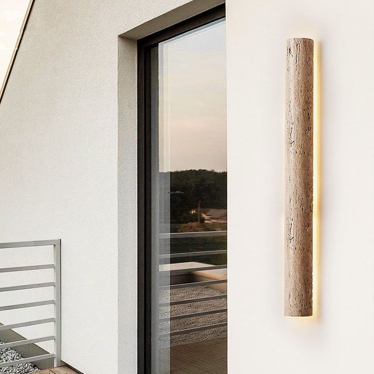 Applique Murale LED Longue Jaune en Travertin Étanche Minimaliste Moderne pour Patio Extérieur 