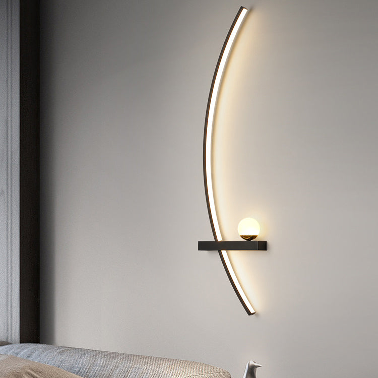 Lámpara de Aplique de Pared LED de Hierro Silicona Esférica Rectangular Larga Curvada Minimalista Moderna Para Dormitorio 