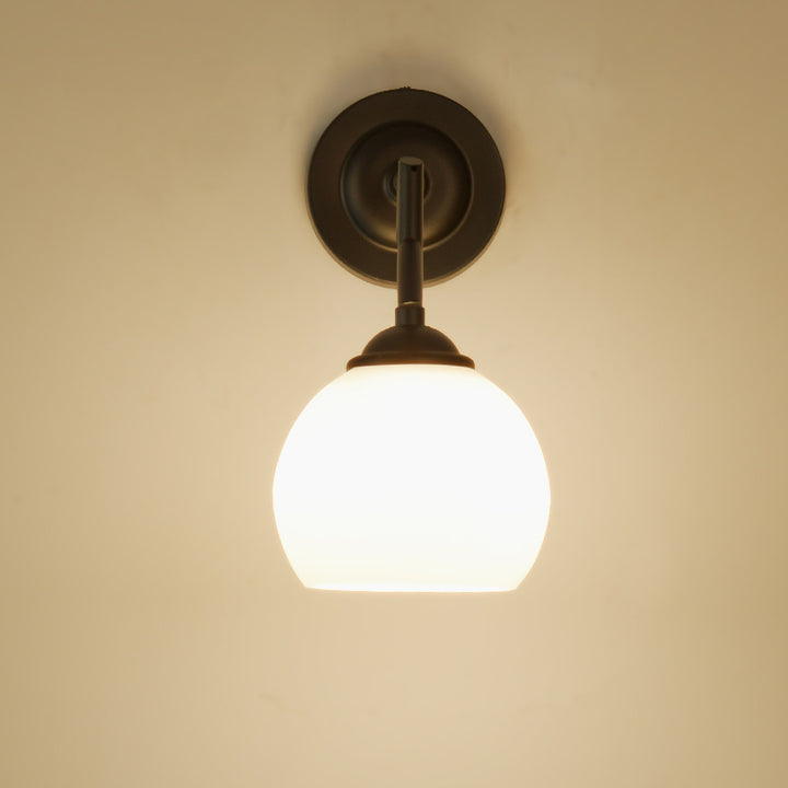 Contemporary Simplicity Iron Spherical Glass Shade 1-Light Wall Sconce Lamp For Bedroom