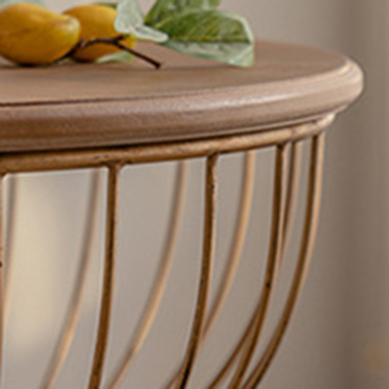 Traditional Vintage Round Half Column Wood Metal Coffee Table 1-Tier For Living Room