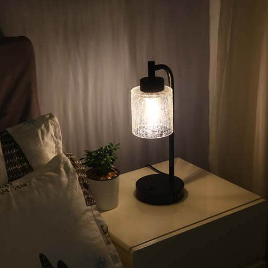 Modern Simple Iron Glass Cylinder Dual USB Touch 1-Light Table Lamp