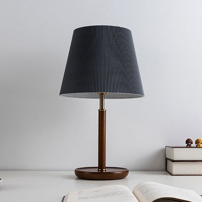 Traditionelle Vintage Plissee Stoff Schatten Holz Basis 1-Licht Tisch Lampe für Schlafzimmer 