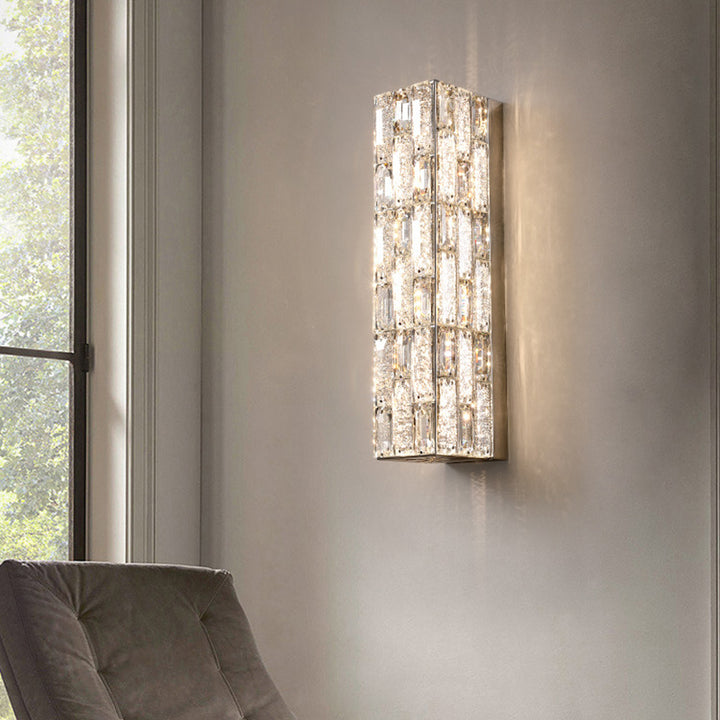 Applique murale LED en cristal rectangulaire en acier inoxydable de luxe moderne pour chambre 