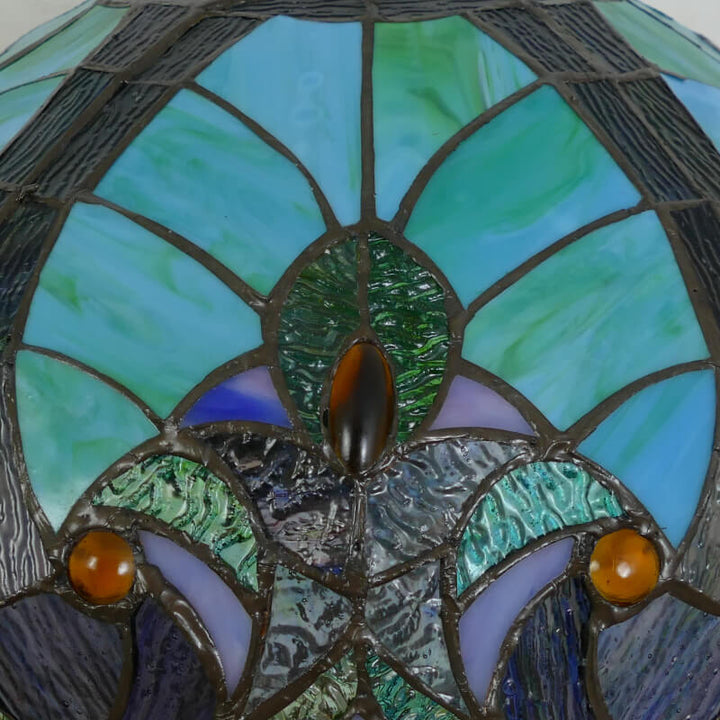 Traditional Tiffany Stained Glass Resin Dome Peacock Base 2-Light Table Lamp For Bedroom