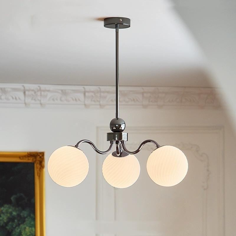 Contemporary Scandinavian Round Ball Iron Glass 3/5/8 Light Chandelier For Living Room