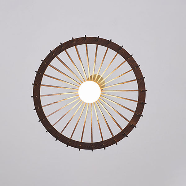 Traditional Japanese Umbrella Ash Wood Copper 1-Light Pendant Light For Bedroom