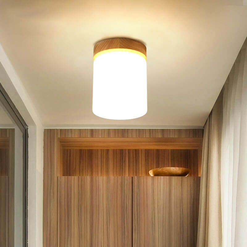 Luz de techo semiempotrada de 1 luz cuadrada circular de madera minimalista nórdica moderna 