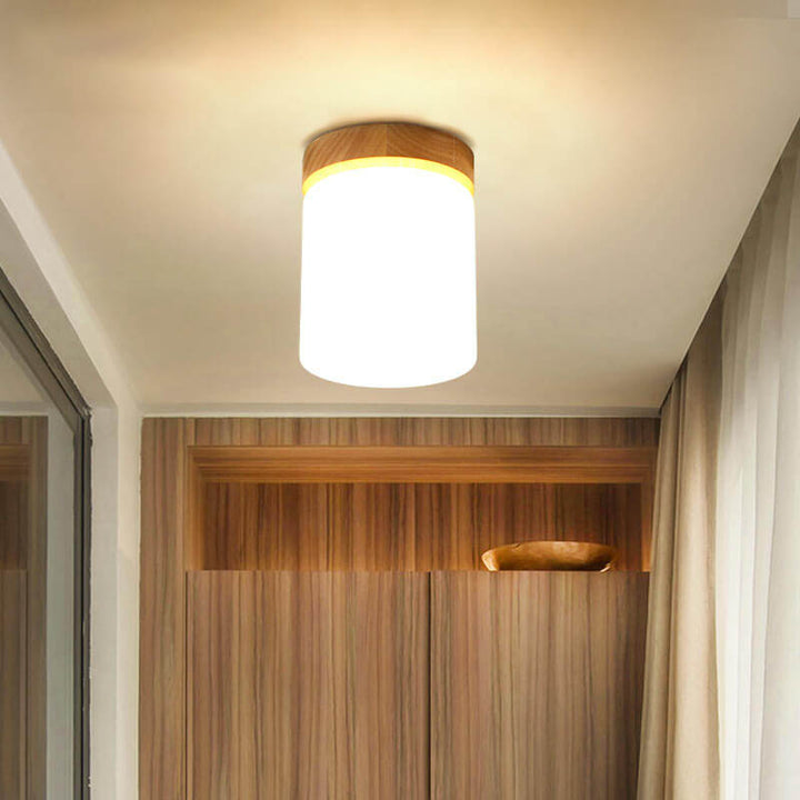 Luz de techo semiempotrada de 1 luz cuadrada circular de madera minimalista nórdica moderna 