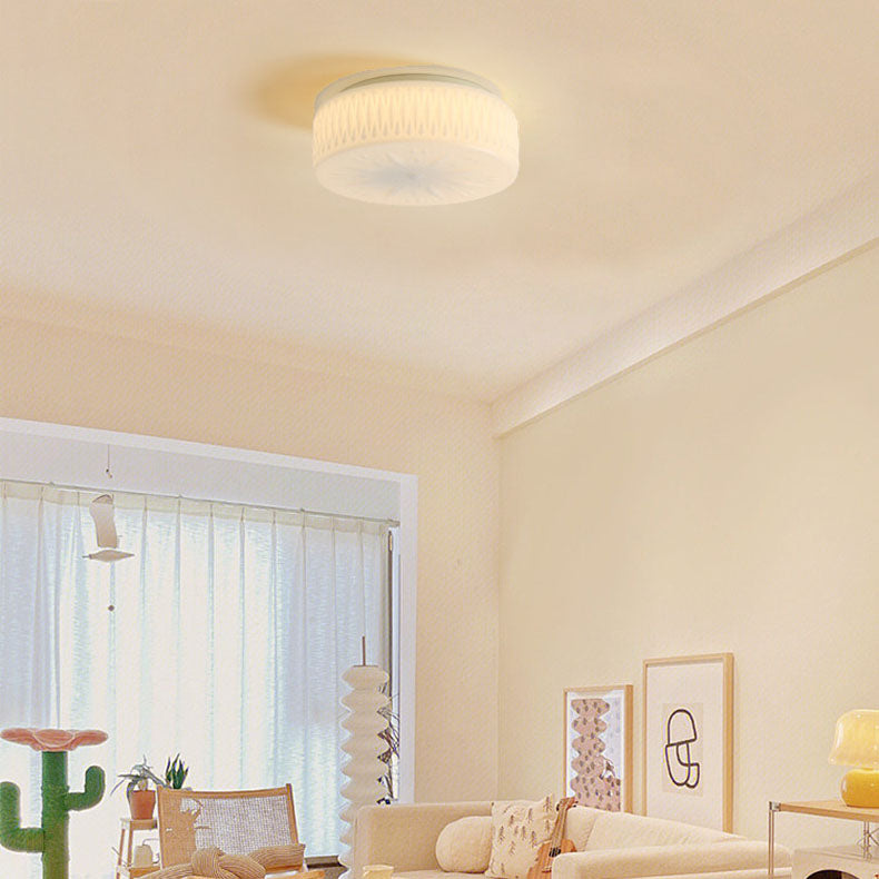 Contemporary Simplicity Cylindrical Engraved Iron Glass LED Flush Mount Ceiling Light For Living Room