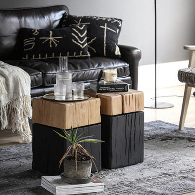 Table d'appoint en bois massif au design cuboïde japonais contemporain pour salon 