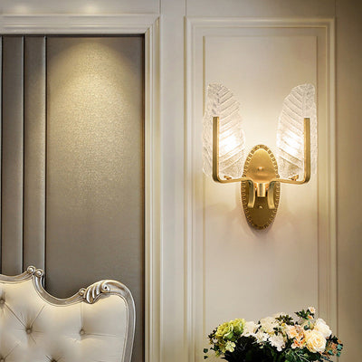 Zeitgenössische Luxus Kupfer Glas Lassen Banana Leaf 1/2 Licht Wand Leuchte Lampe Für Wohnzimmer