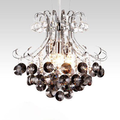 Lustre à 4 lumières avec cadre argenté et boule de cristal raisin de luxe moderne pour salon 