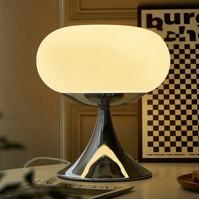 Contemporary Scandinavian Oval Metal Glass 1-Light Table Lamp For Bedroom