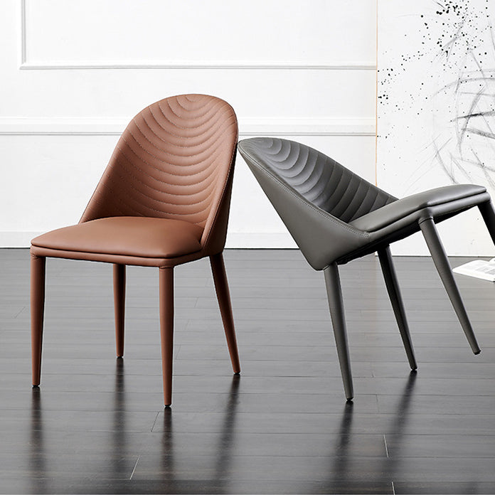 Contemporary Nordic Rectangular Arched Striped Cat Scratch Leather Carbon Steel Dining Chair Backrest Armless For Dining Room