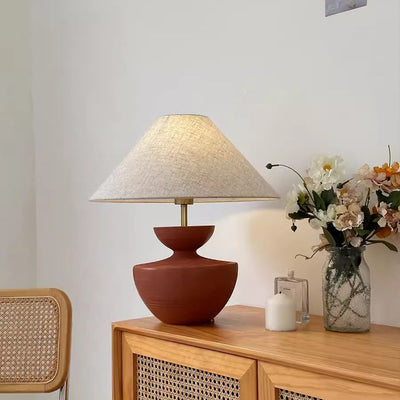 Modern Transitional Fabric Shade Resin Round Base 1-Light Table Lamp For Home Office