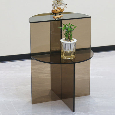 Table d'appoint semi-circulaire scandinave contemporaine en acrylique à 2 niveaux pour salon 