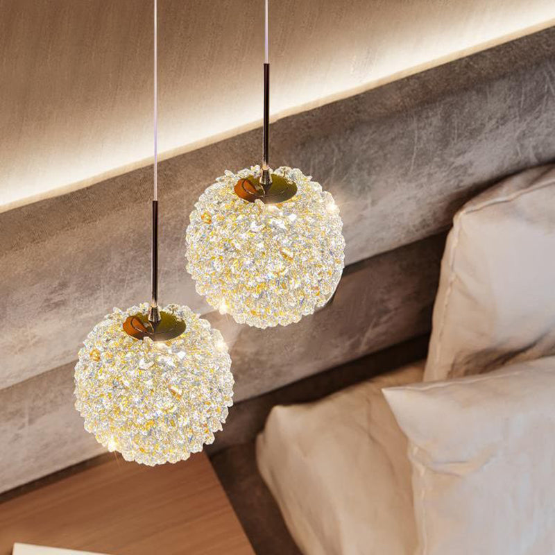 Luminaire suspendu contemporain de luxe avec abat-jour en cristal de litchi pour salon 