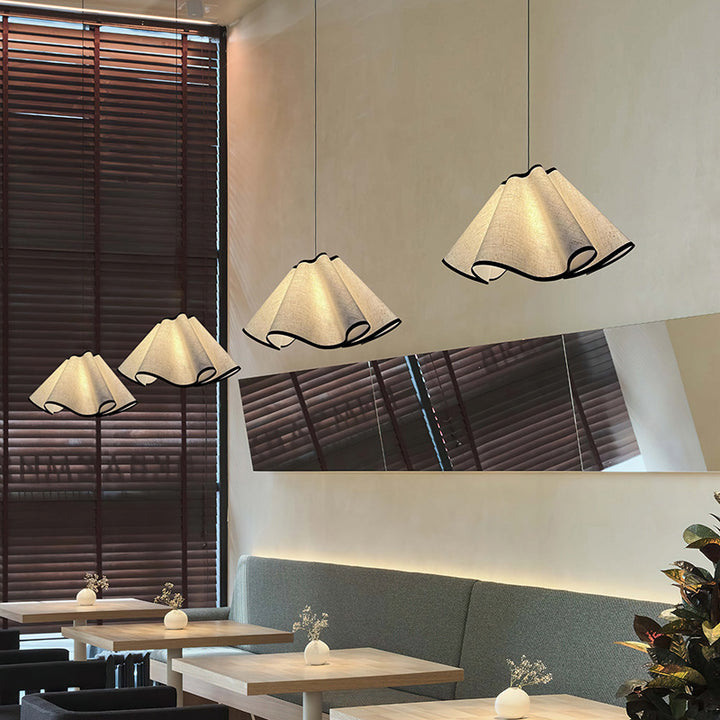 Traditional Japanese Metal Fabric Irregular Wave 1-Light Pendant Light For Dining Room