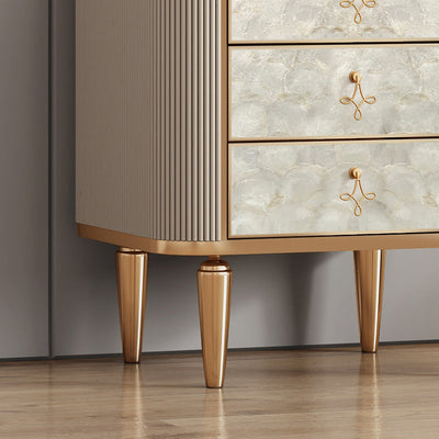 Table de nuit rectangulaire en pierre moderne avec pieds en bois et 3 tiroirs pour chambre à coucher 
